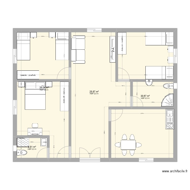 studio 1ch. Plan de 4 pièces et 85 m2
