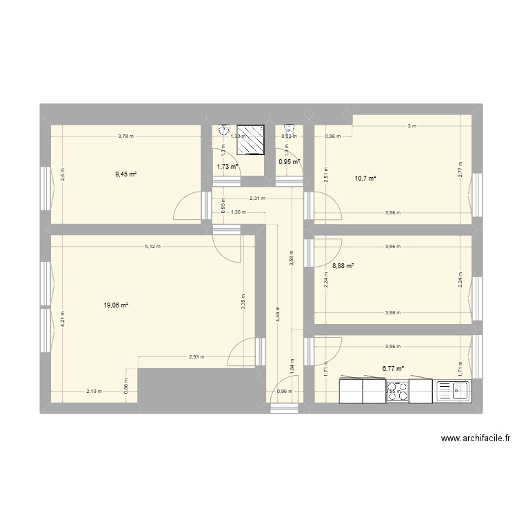 Appartement L&W non meublé. Plan de 10 pièces et 66 m2