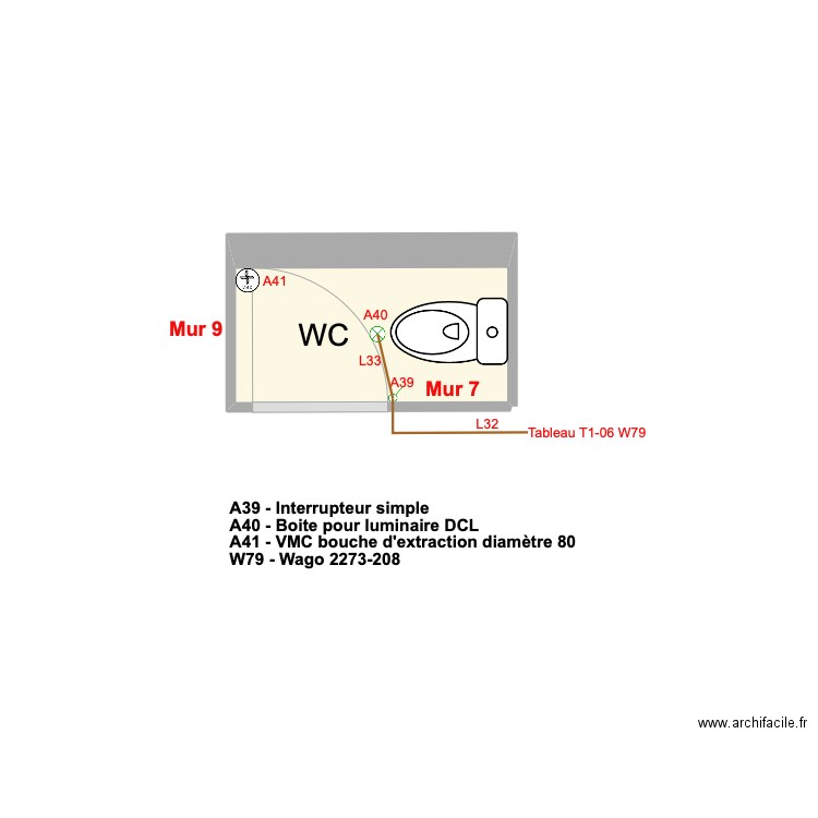 Appt Fred - Plan 5 - Electricité WC - 2023-12-17-18h55. Plan de 1 pièce et 1 m2