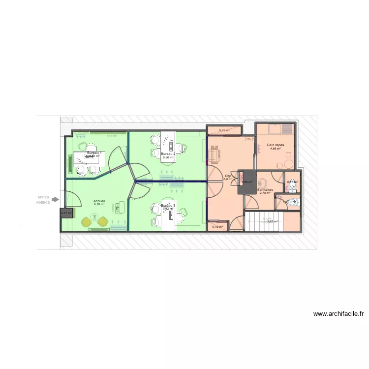 Vichy RDC - ERP. Plan de 14  et 58 m²