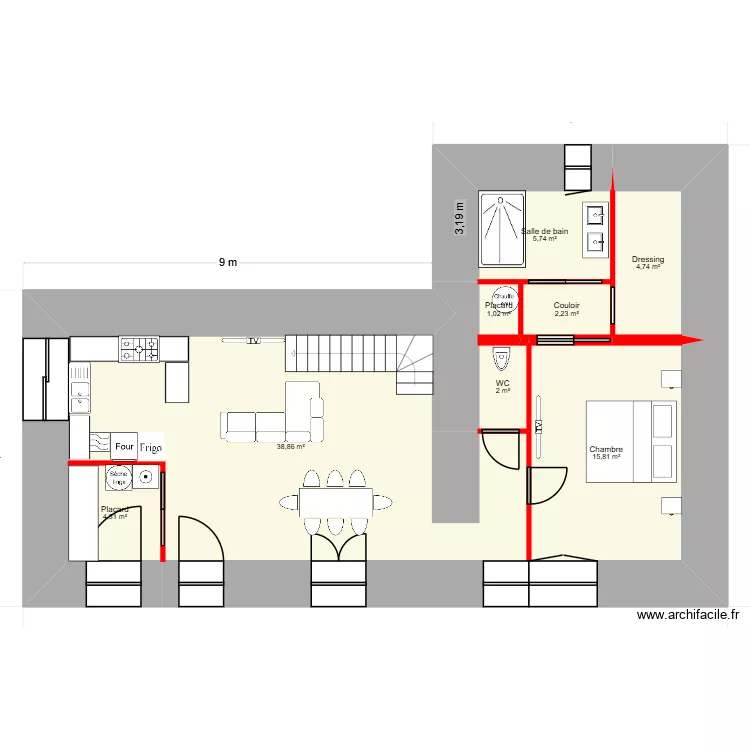 maison paule. Plan de 8  et 75 m²