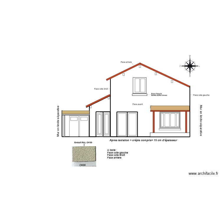 Plan de facade . Plan de 4 pièces et 7 m2