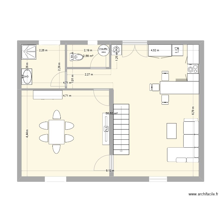 Plan 1. Plan de 2 pièces et 61 m2