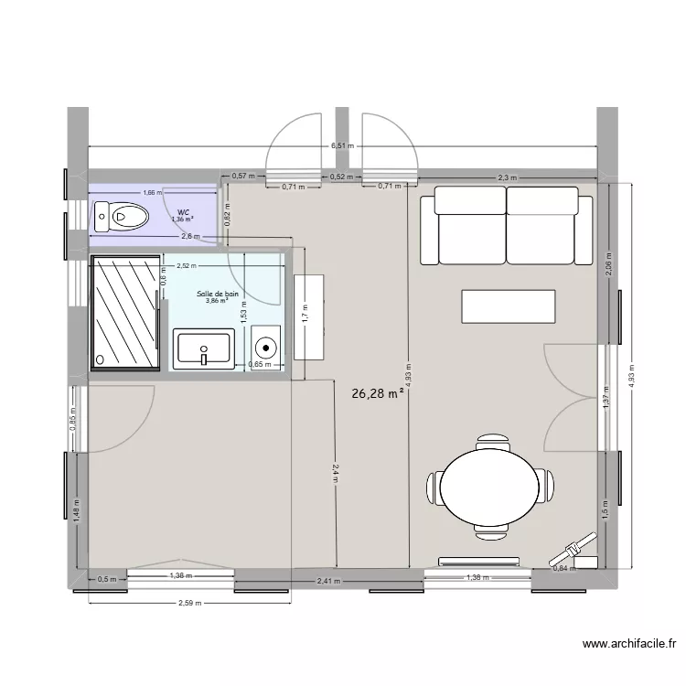 cuisine ++. Plan de 3  et 32 m²