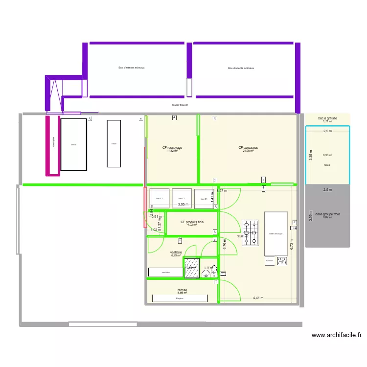 int&eacute;rieur chambre froide. Plan de 