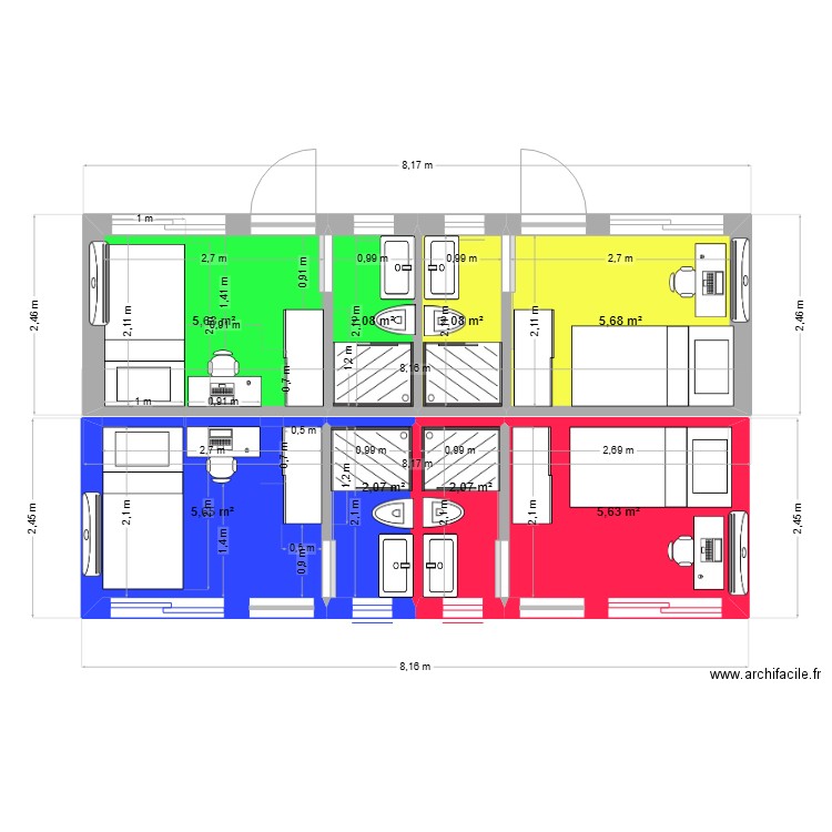 type1_20m. Plan de 8 pièces et 31 m2