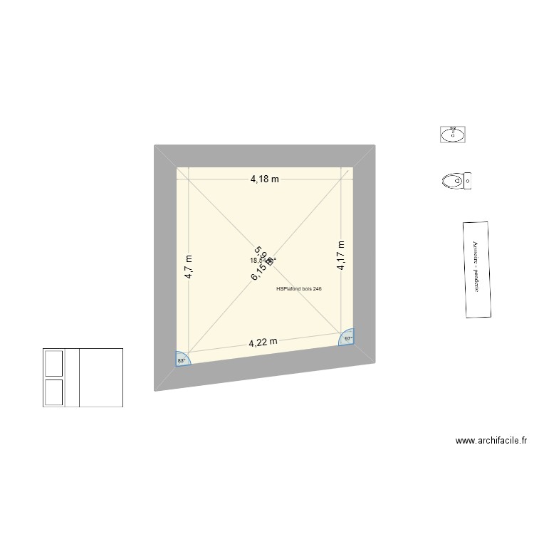 EDL R-1. Plan de 1 pièce et 19 m2