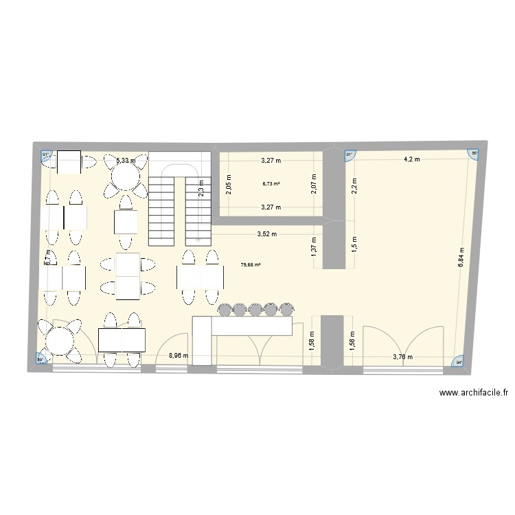 Resto. Plan de 2 pièces et 86 m2