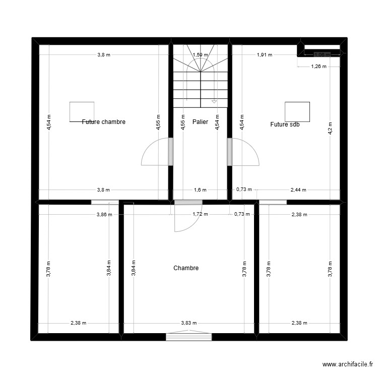 Plan Etage - Existant - Villeneuve. Plan de 6 pièces et 71 m2