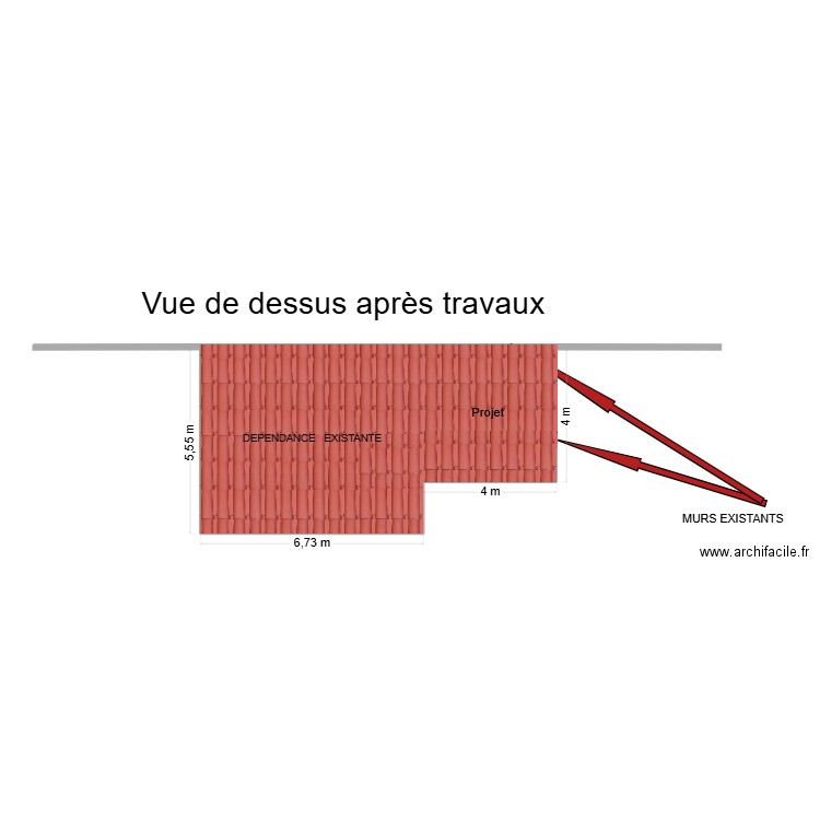 vue de dessus après travaux. Plan de 2 pièces et 50 m2