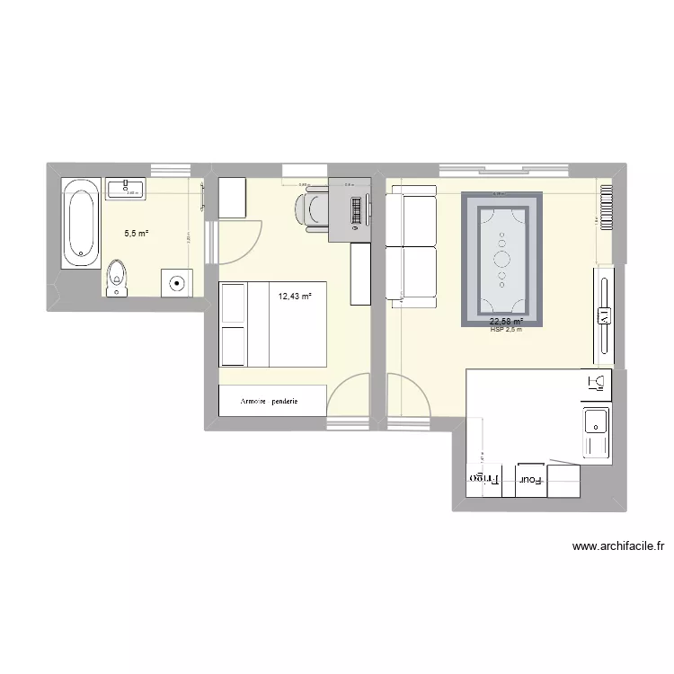 Appart. Plan de 3  et 41 m²