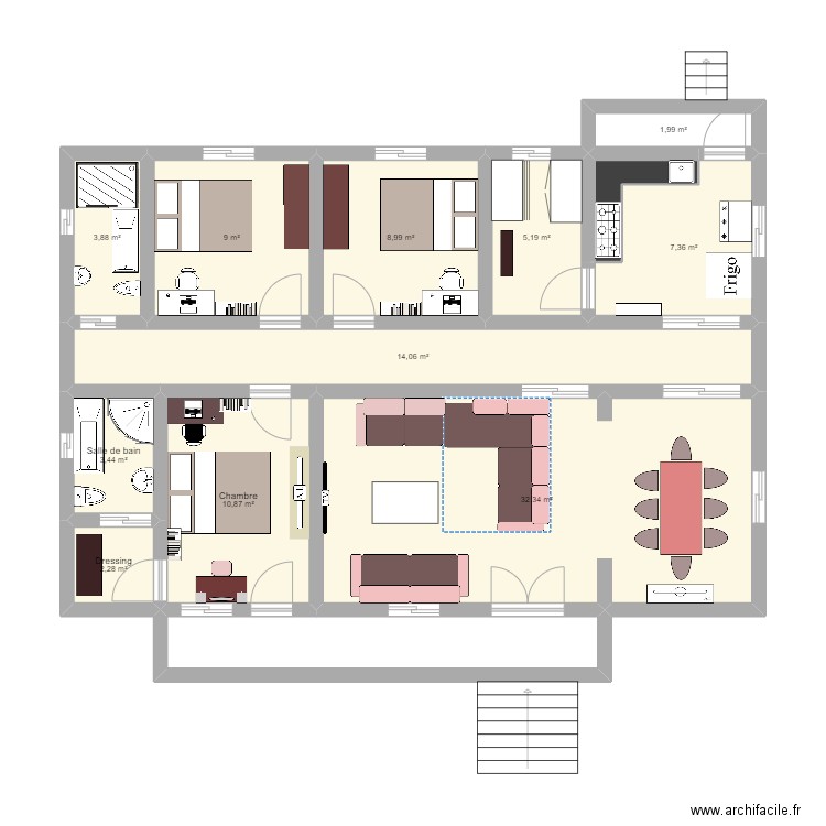 ben plan. Plan de 13 pièces et 109 m2