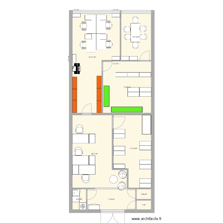 Plan Bureau Aménagement 2. Plan de 9 pièces et 107 m2