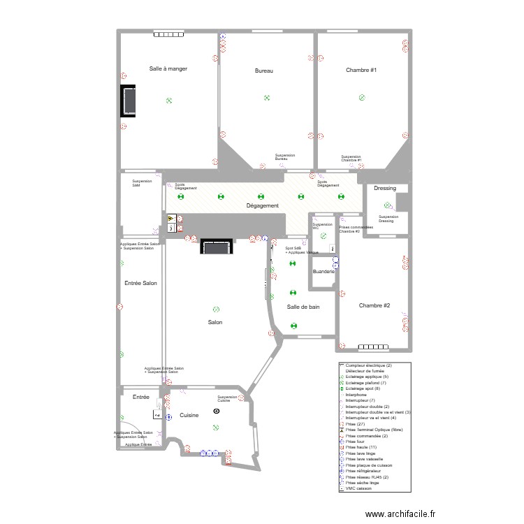 43Nollet - Electricité. Plan de 20 pièces et 100 m2