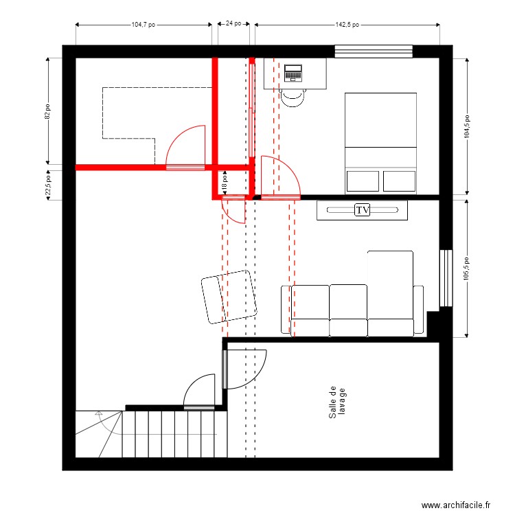 daigle s-sol1. Plan de 2 pièces et 54 m2