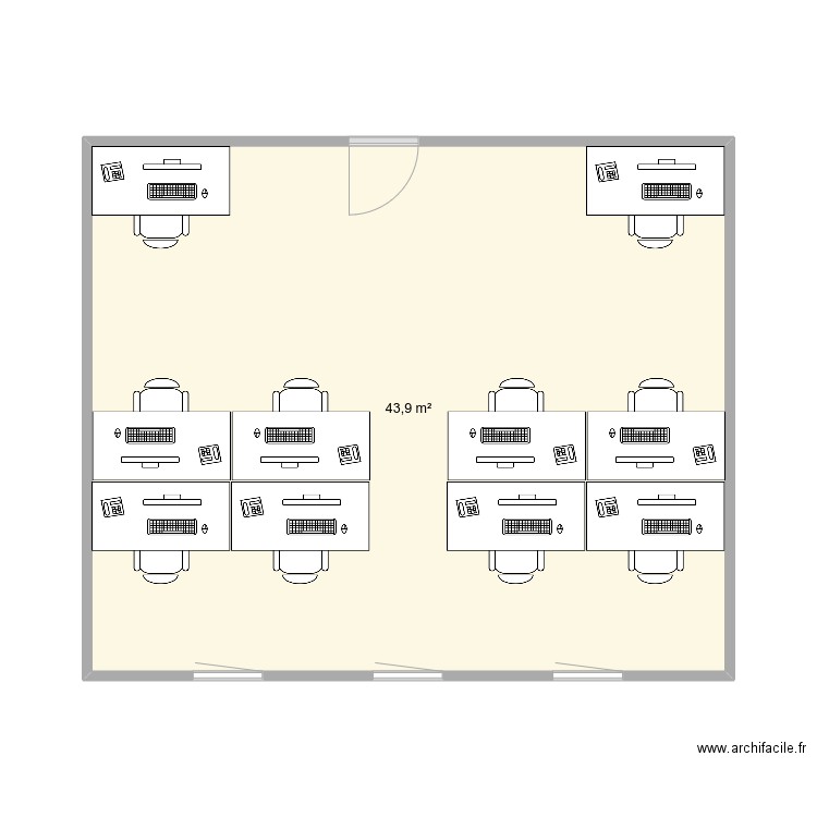 Piste V1. Plan de 1 pièce et 44 m2