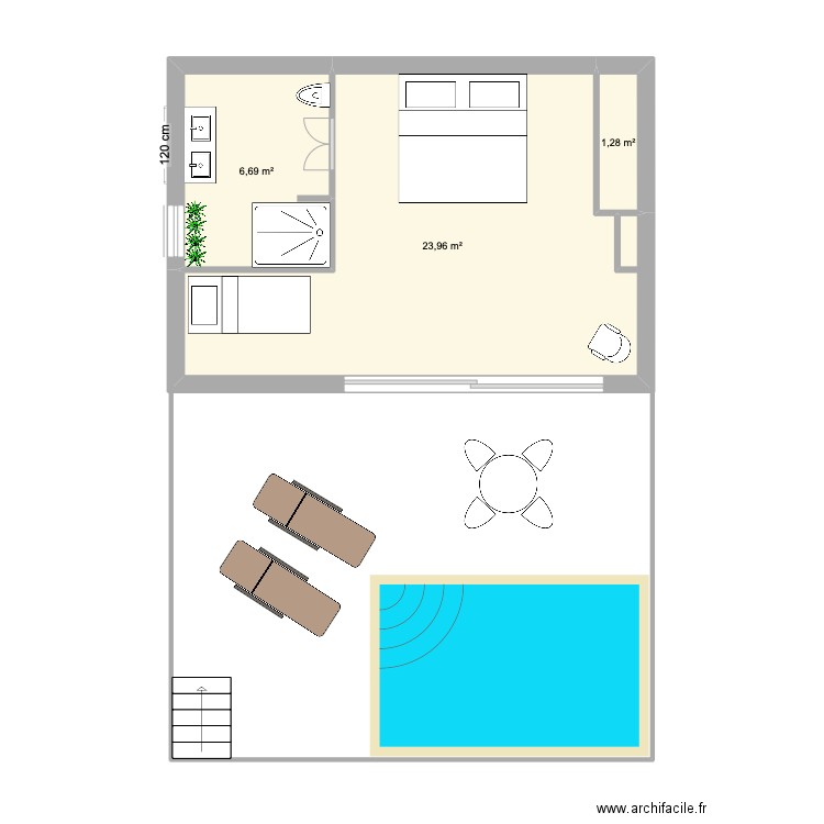 aonang. Plan de 3 pièces et 32 m2