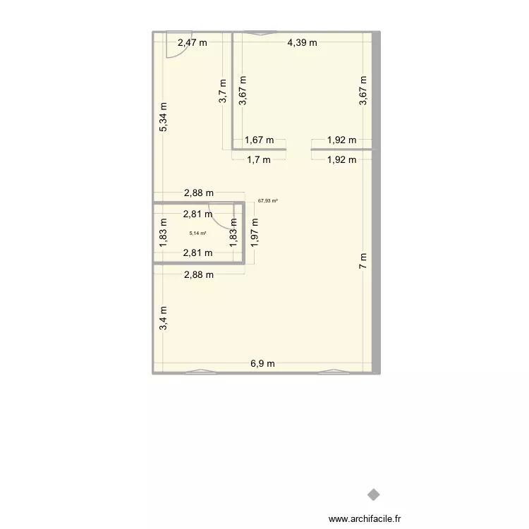 Draft Floor plan. Plan de 2  et 73 m²