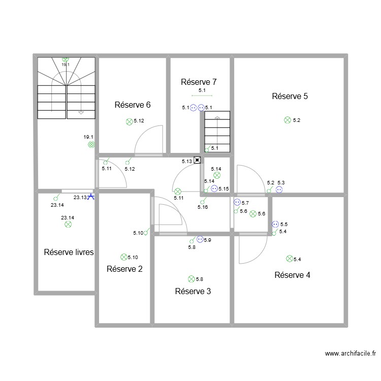 Hamoir étage 2. Plan de 11 pièces et 61 m2