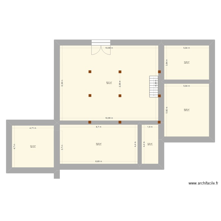 Plan de base BCF (Juillet 2025). Plan de 6 pièces et 210 m2