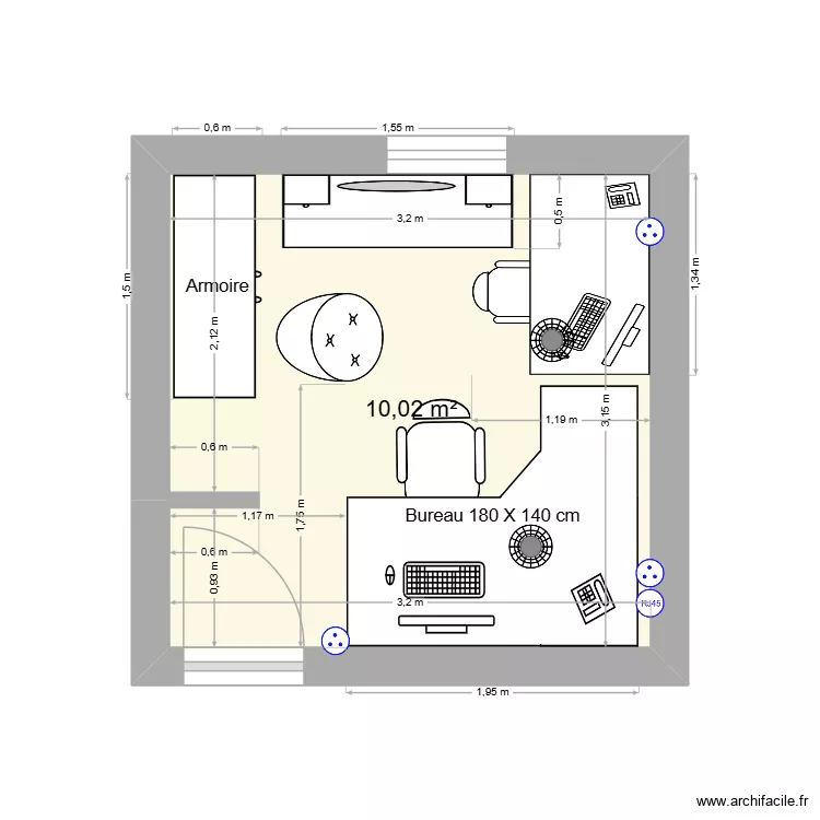 studio fa. Plan de 1  et 10 m²