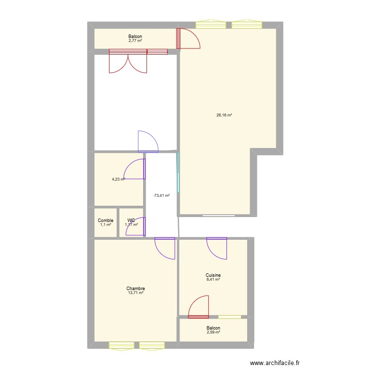 Plan anna. Plan de 9 pièces et 65 m2