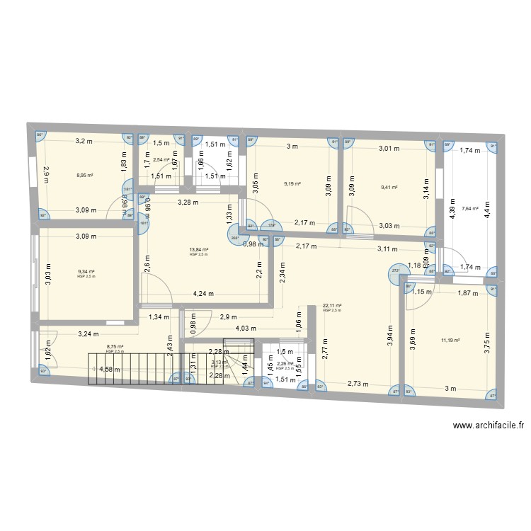 RCH. Plan de 13 pièces et 111 m2