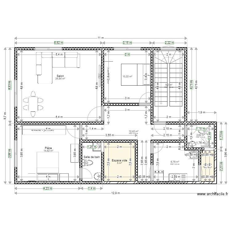 plan1. Plan de 10 pièces et 91 m2