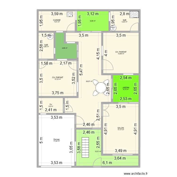 Plan inspiré chez Marie. Plan de 13 pièces et 138 m2