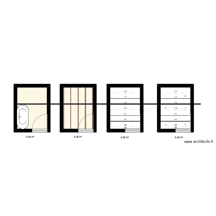 Salle de bain. Plan de 4 pièces et 22 m2