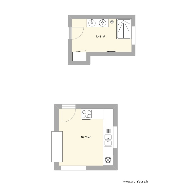 salle de bain papa. Plan de 2 pièces et 18 m2