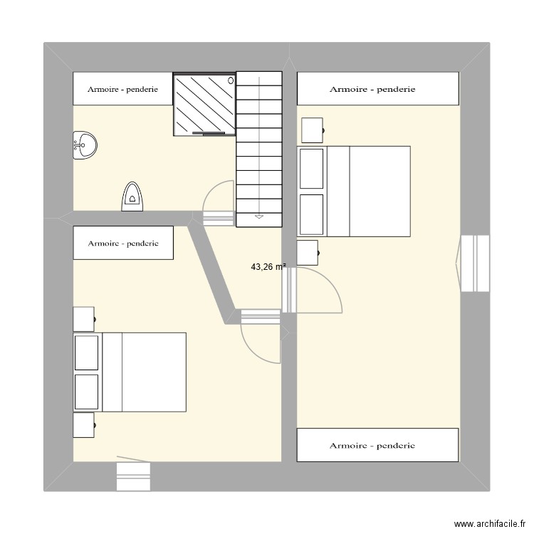 plan 34 etage. Plan de 1 pièce et 43 m2