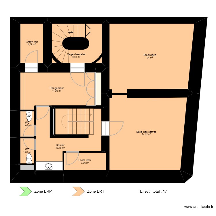 Bordeaux Berland ERP - R-1. Plan de 12 pièces et 94 m2