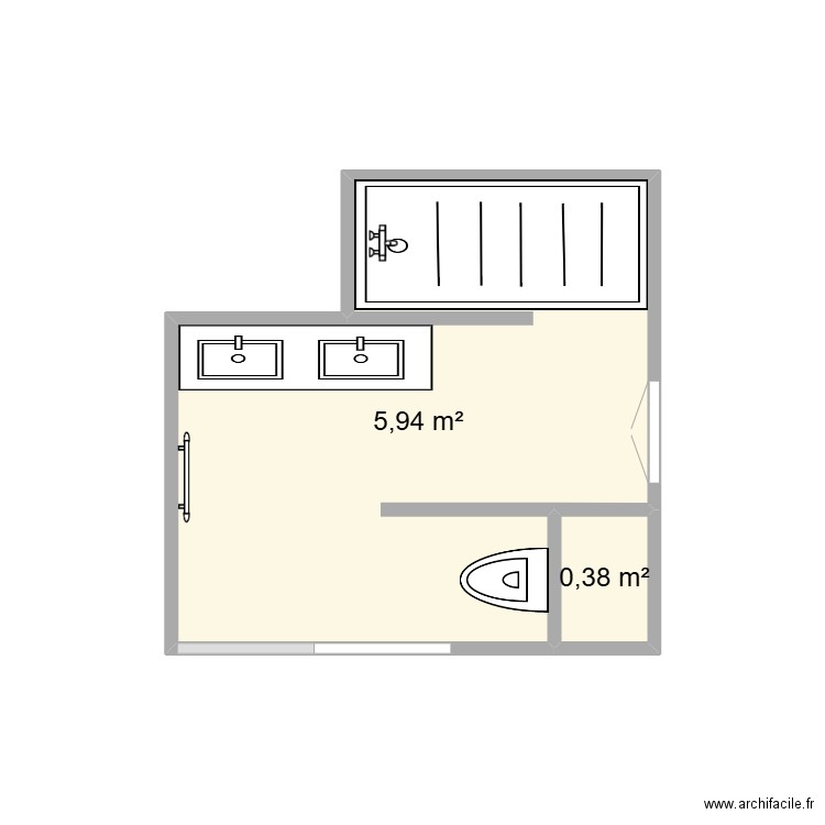 SDB. Plan de 2 pièces et 6 m2