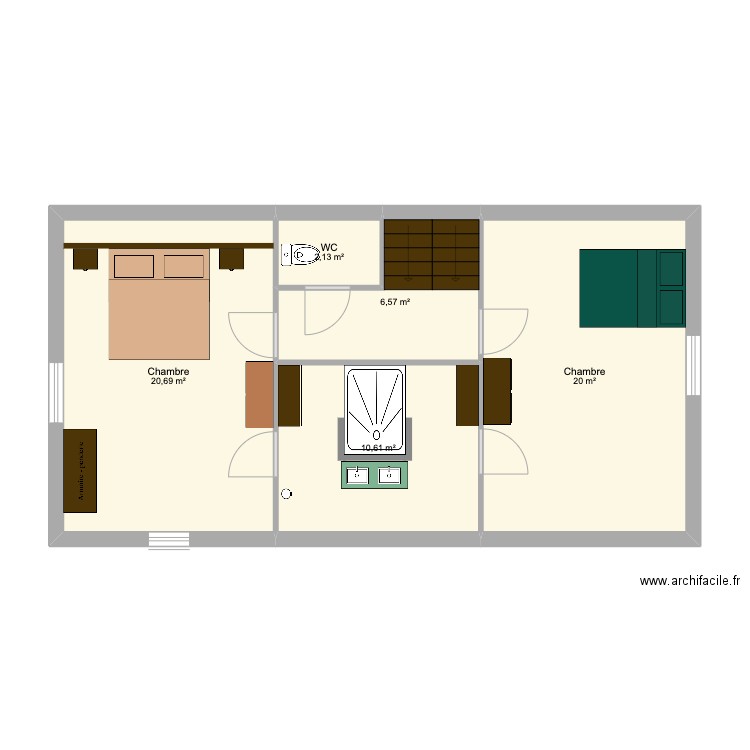 1er étage maison St martial 2. Plan de 5 pièces et 60 m2