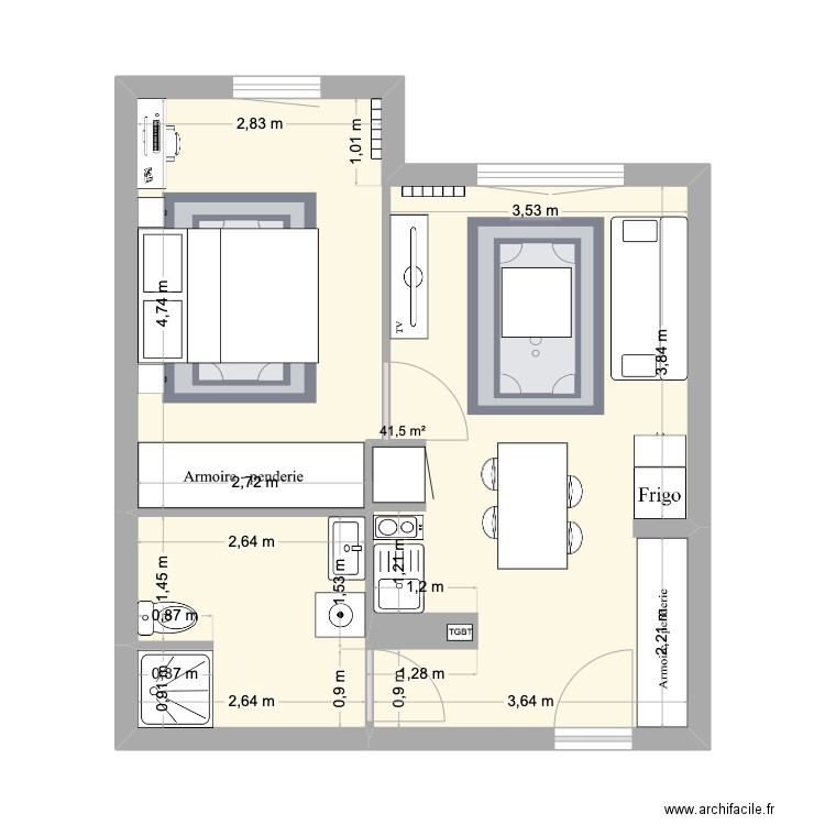 Nouveau Sautron. Plan de 1 pièce et 42 m2