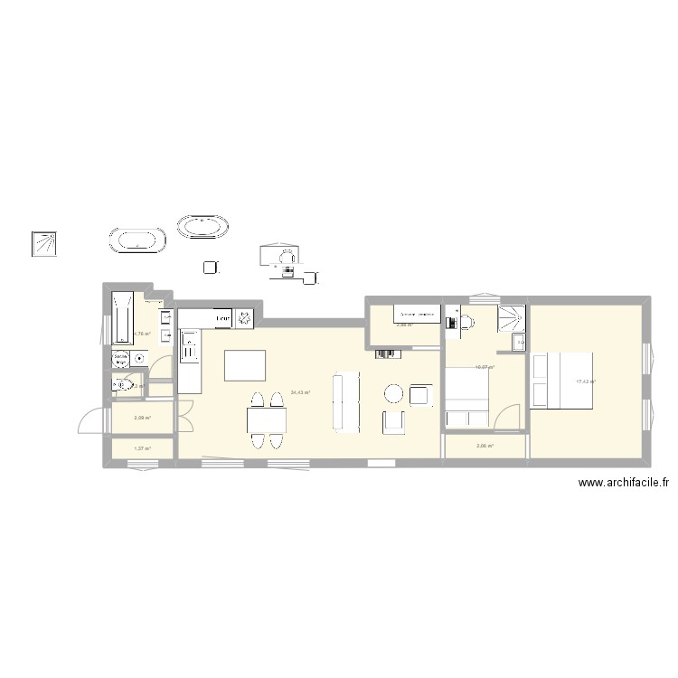 plan capucins. Plan de 9 pièces et 76 m2