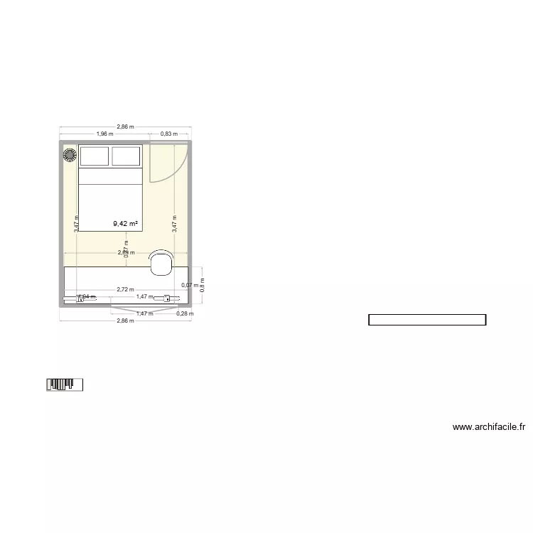 chambre ro. Plan de 1  et 9 m²