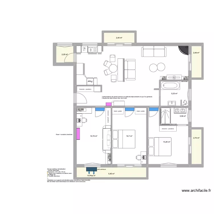 Plan EDL / Cosy & bright / CLIM. Plan de 10 Pièces et 67 m²