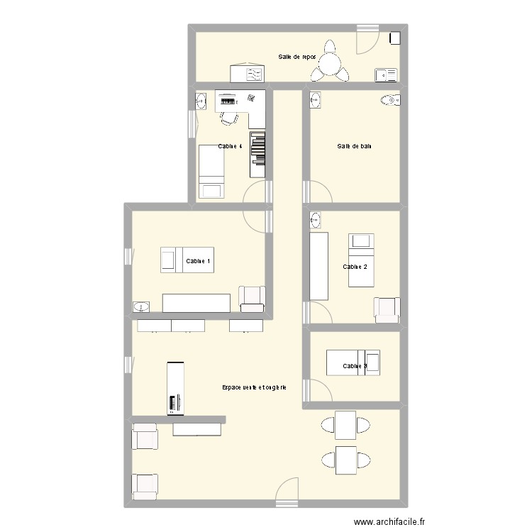 Institut entre vous et moi. Plan de 7 pièces et 133 m2
