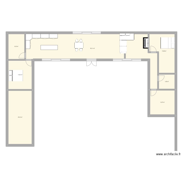 Moncorneil-Grazan V3. Plan de 7 pièces et 146 m2