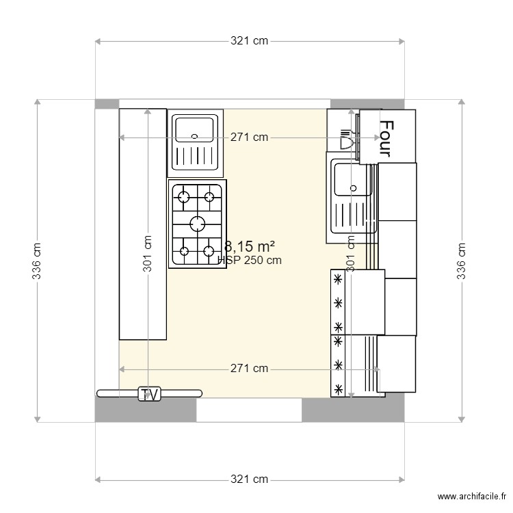 MB20 Cuisine 200424. Plan de 1 pièce et 8 m2