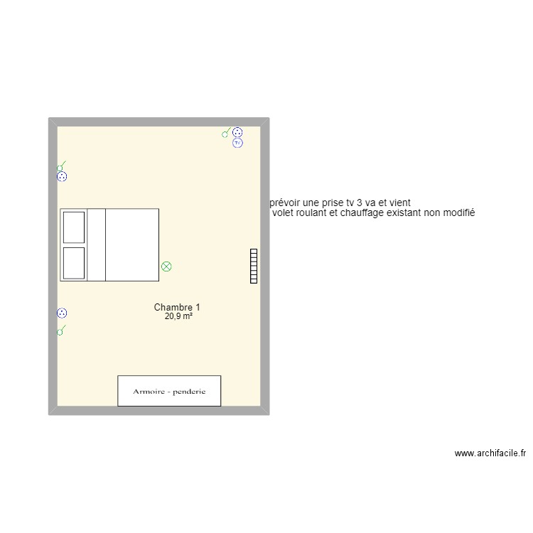 chambre 1 fontaine g. Plan de 1 pièce et 21 m2