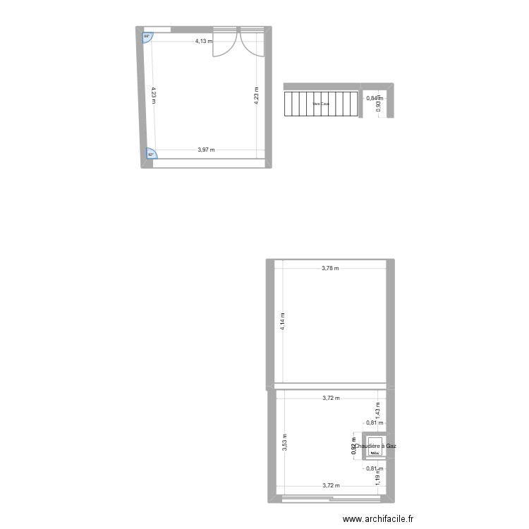 rdc bis. Plan de 4 pièces et 46 m2
