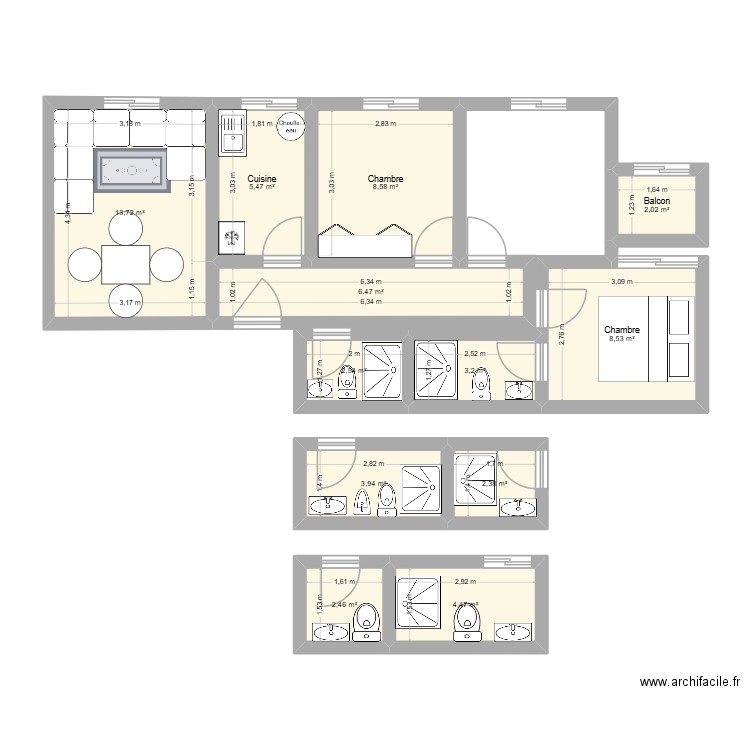 IMM 42 GH7. Plan de 12 pièces et 64 m2