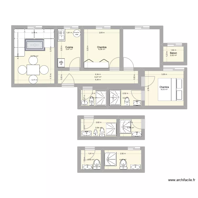 IMM 42 GH7. Plan de 12  et 64 m²