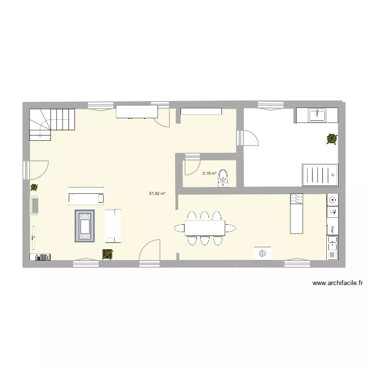 gite. Plan de 2  et 54 m²