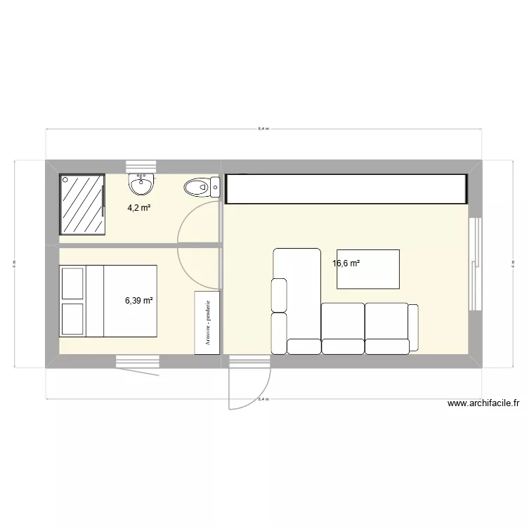 Plan T2. Plan de 3 et 27 m² Plan T2. Plan de 3 et 27 m²