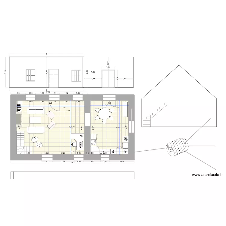 Salle de ping-pong plan masse habitation N&deg;1. Plan de 2 pièces et 88 m²