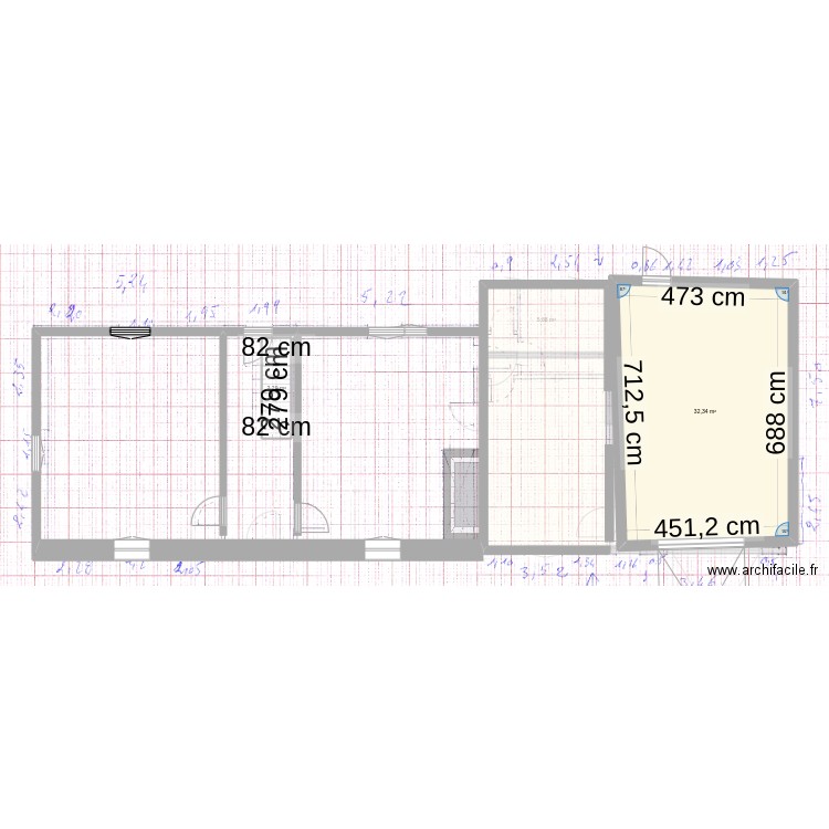 Rdc. Plan de 4 pièces et 91 m2